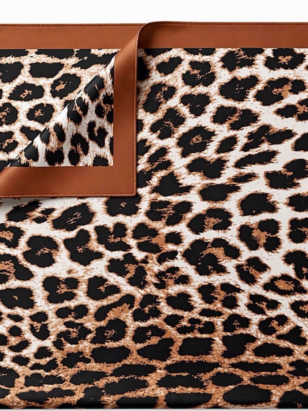 Leopard Print Square Scarf with Brown Border